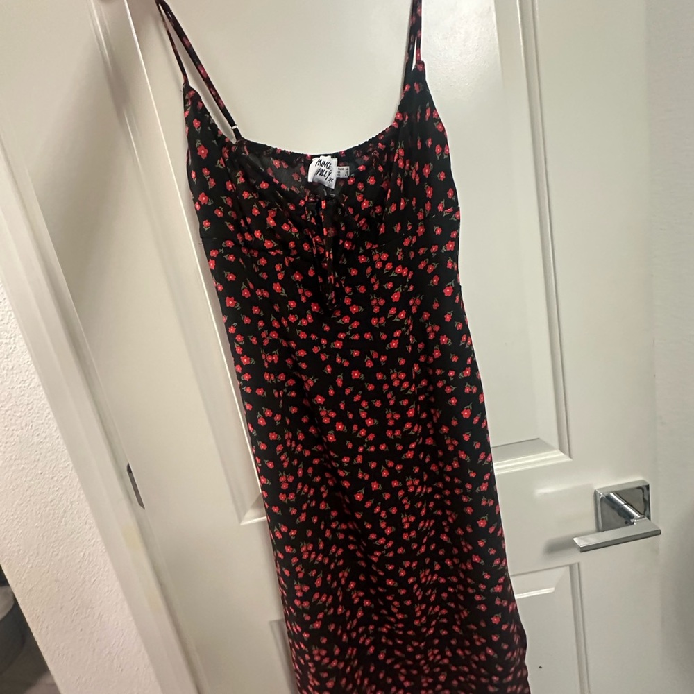 Princess Polly Black and Red Floral Midi Dress